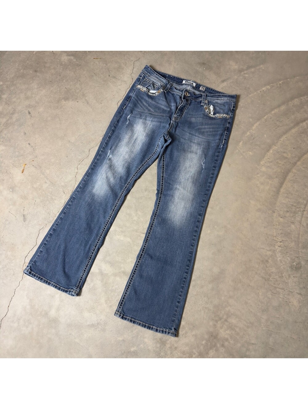 Y2K Charme Bootcut Jeans Womens 34 Blue Embroidered Sequin